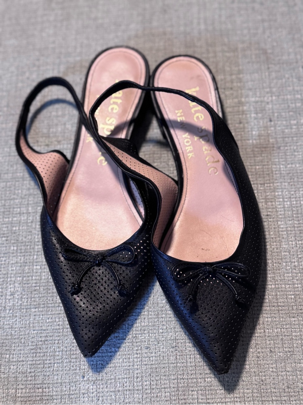 KATE SPADE Black Pointed Perforated Slingback Flats